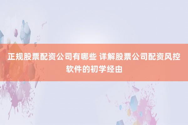正规股票配资公司有哪些 详解股票公司配资风控软件的初学经由